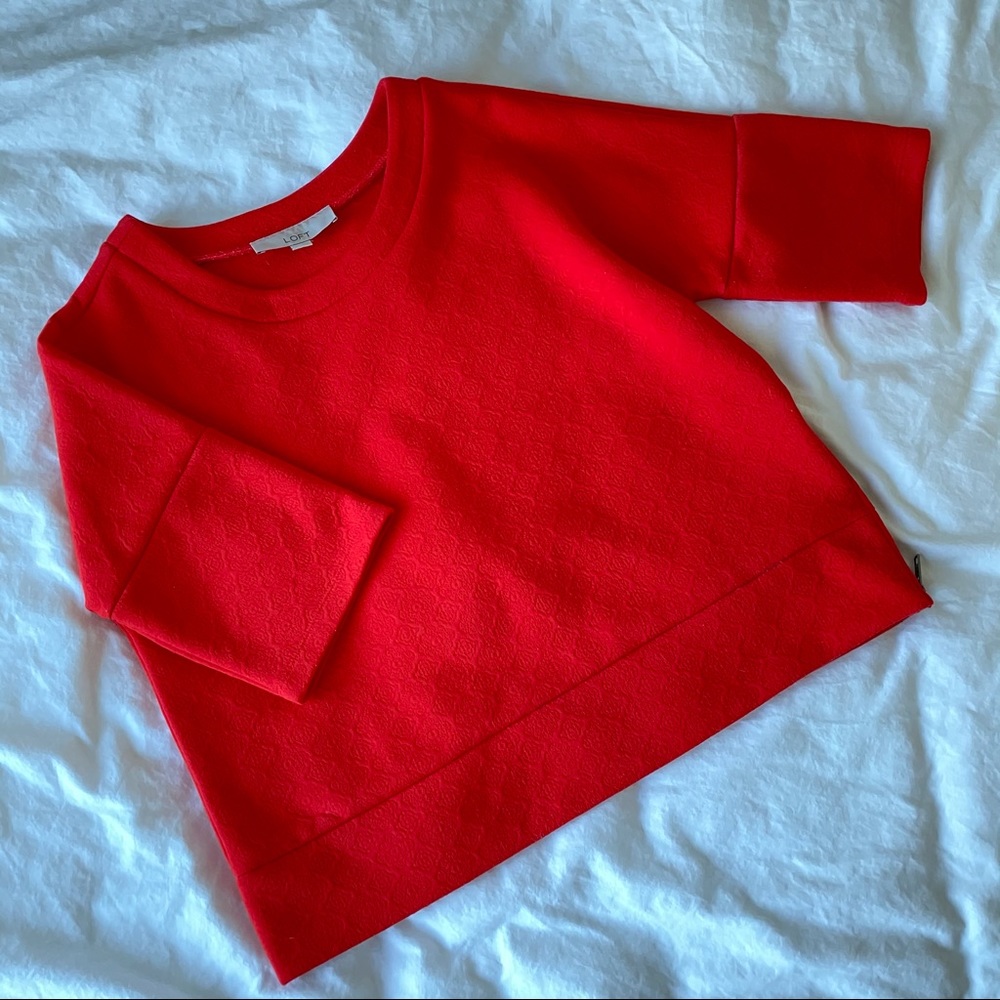 LOFT Boxy Quilted Side-Zip Red Top